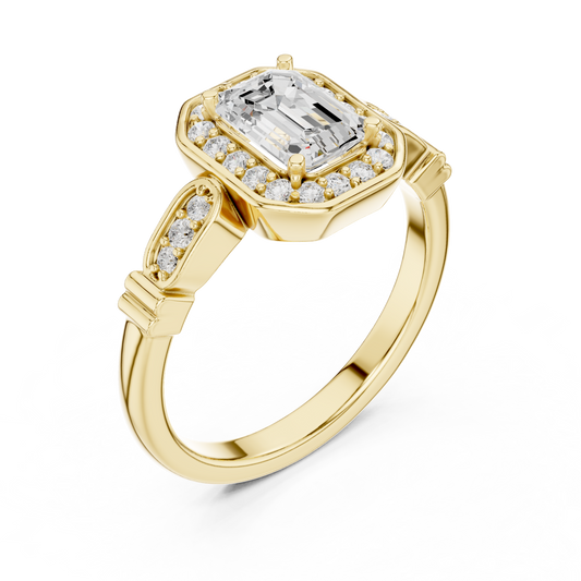 Emerald Cut Moissanite Diamond Halo Wedding Ring For Women - View 2