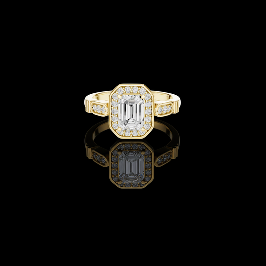Emerald Cut Moissanite Diamond Halo Wedding Ring For Women