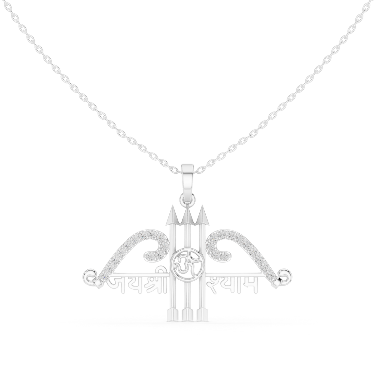Spiritual Jai Shree Shyam Bow Arrow Om Lab Grown Diamond Pendant - View 3