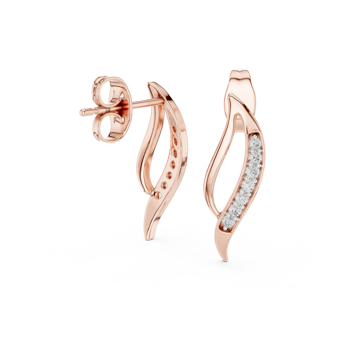 Serenova Curve Round Moissanite Diamond Stud Earrings with Fluid Open Arc Design - View 8