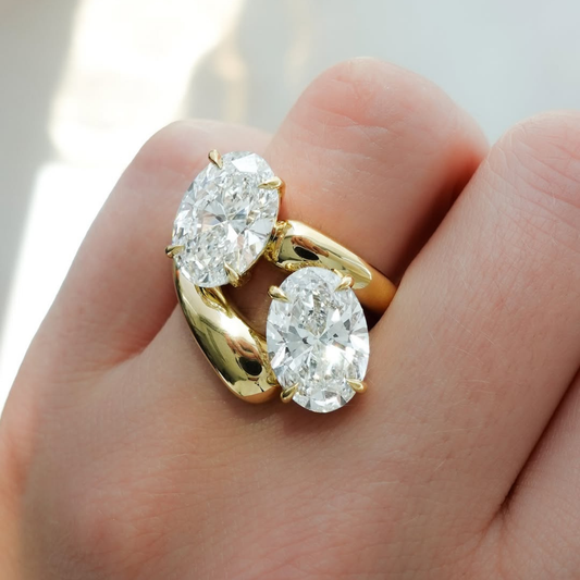 Oval Toi et Moi Diamond Ring Lab Bypass Ring - View 2
