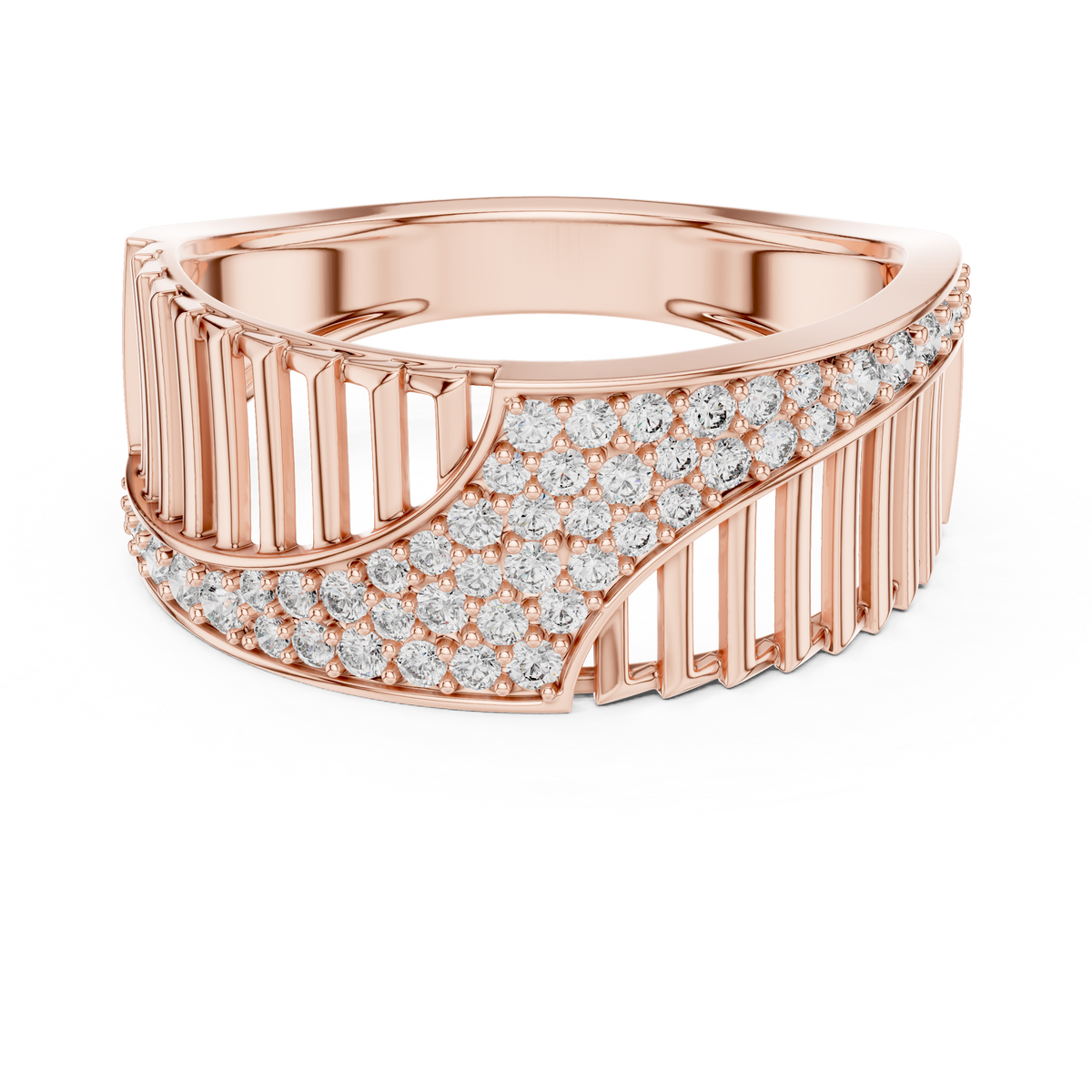 Round Cut Lab Grown Diamond Men's Vertical Pillar Cage Pave Statement Ring - View 2