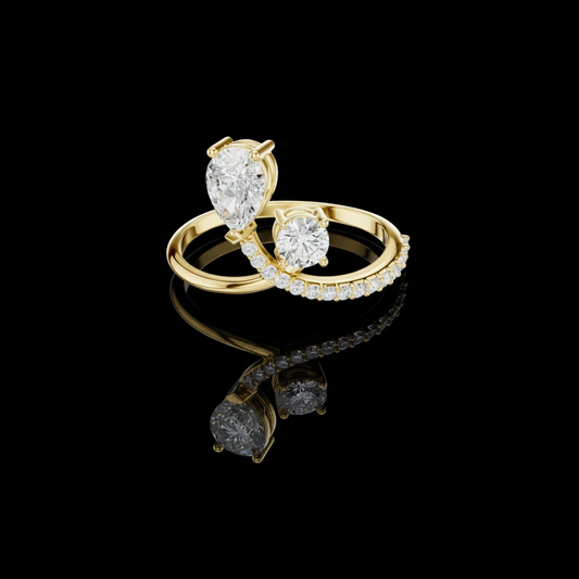 Pear Cut Moissanite Diamond Open Bypass Engagement Ring