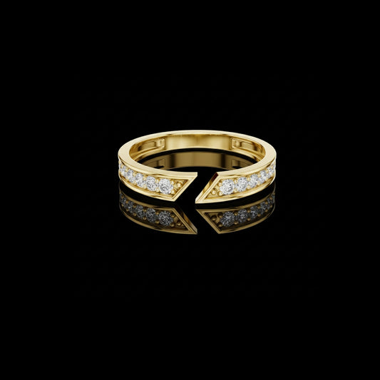 Round Cut Open Chevron Moissanite Diamond Stackable Wedding Band