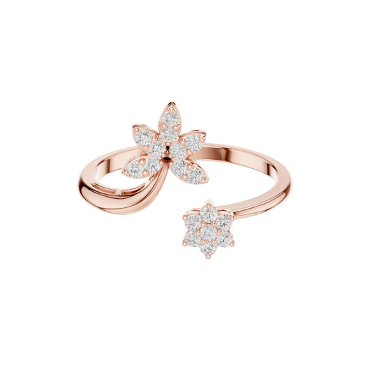 Round Lab Diamond Floral Open Bypass Delicate Ring - View 2