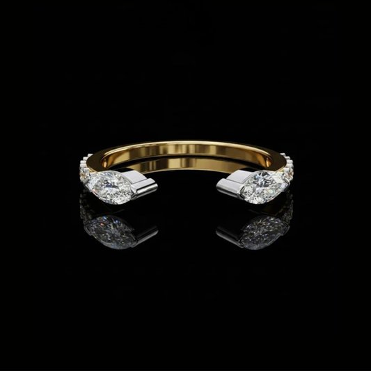 Open Pear Cut Moissanite Diamond Bypass Ring with Pave Accents
