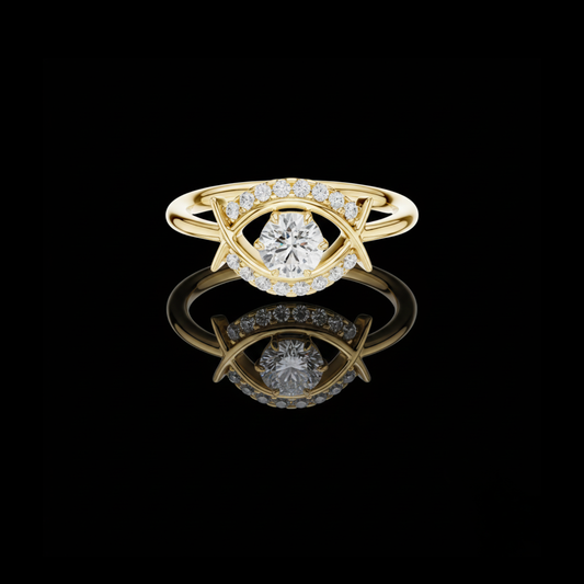 Evil Eye Round Cut Moissanite Diamond Pave Engagement Ring