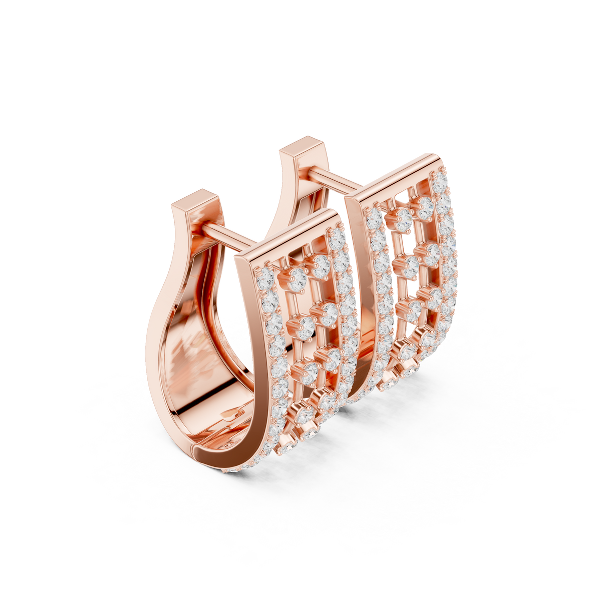 Openwork Window Lattice Multi Row Lab Grown Diamond Wide Huggie Hoop Earrings - View 5