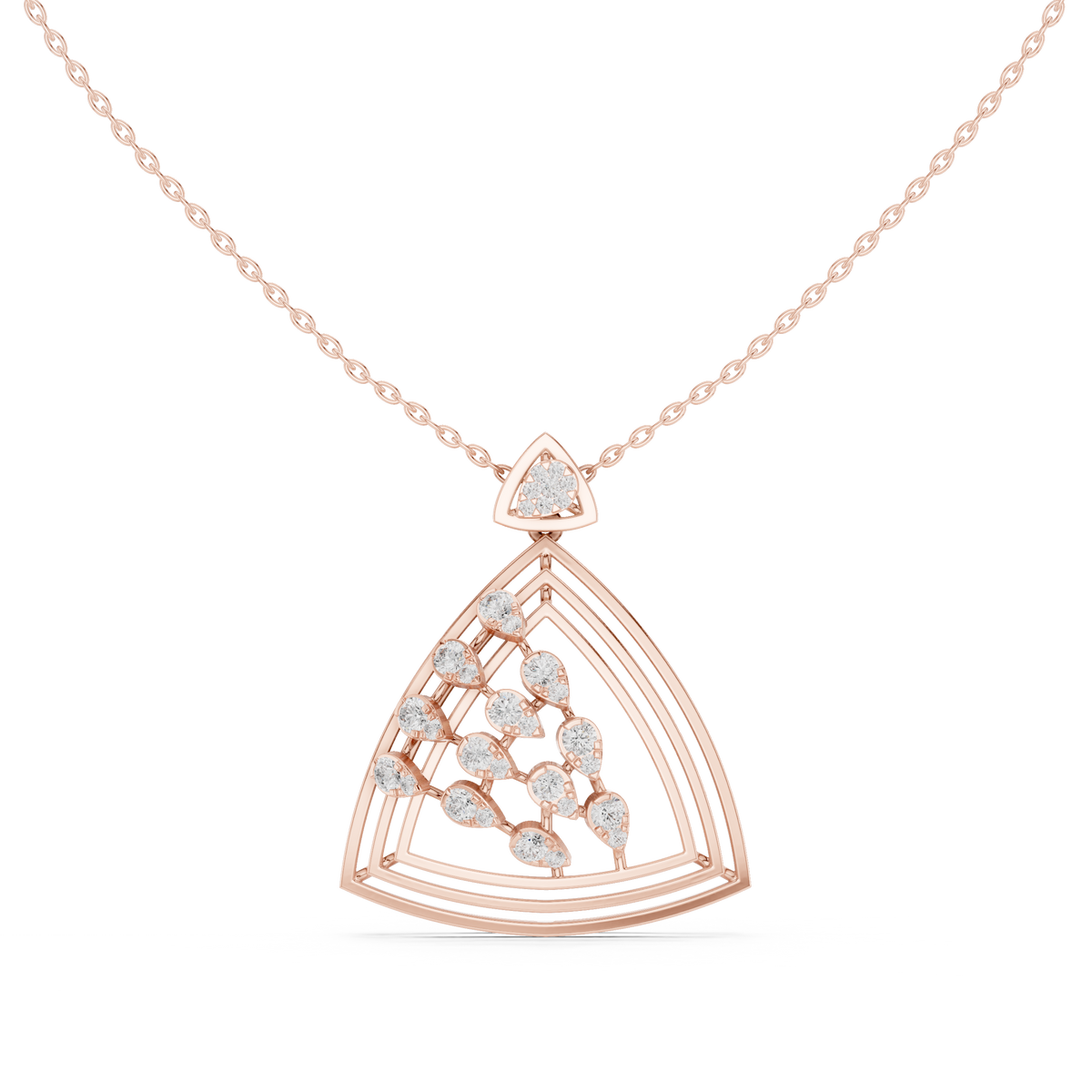 Open Triangle Floral Moissanite Diamond Pendant Necklace - View 2