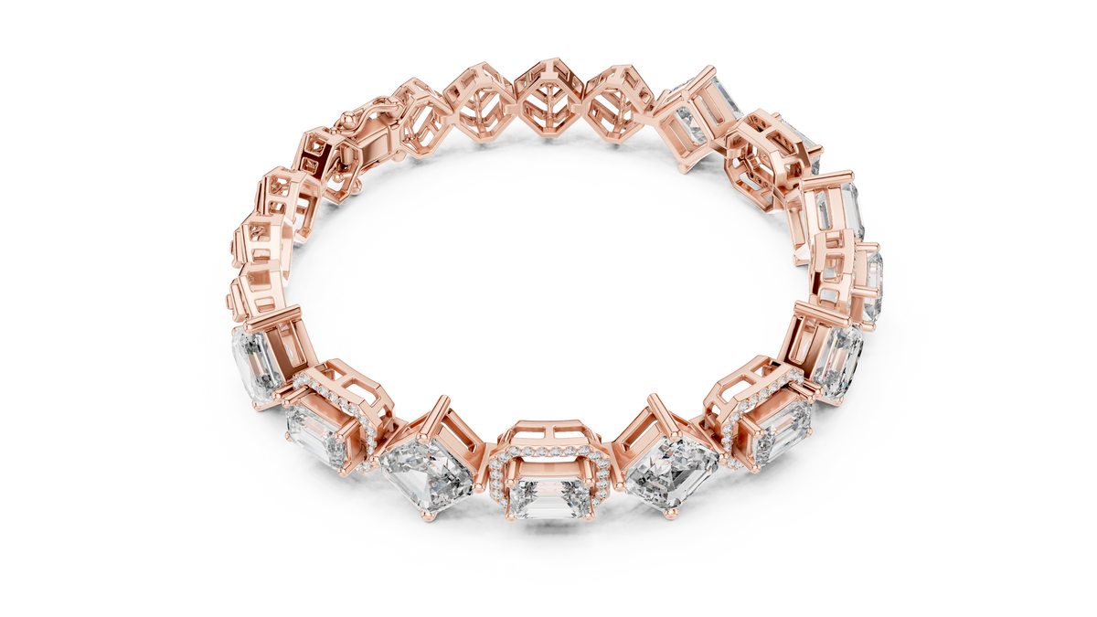 Emerald And Asscher Cut Halo Lab Diamond Tennis Bracelet - View 8