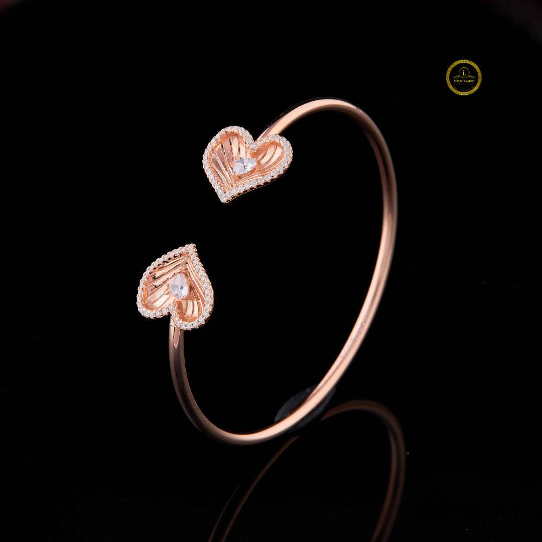 Heart & Round Cut Moissanite Diamond Heart Motif Open Bracelet - View 2