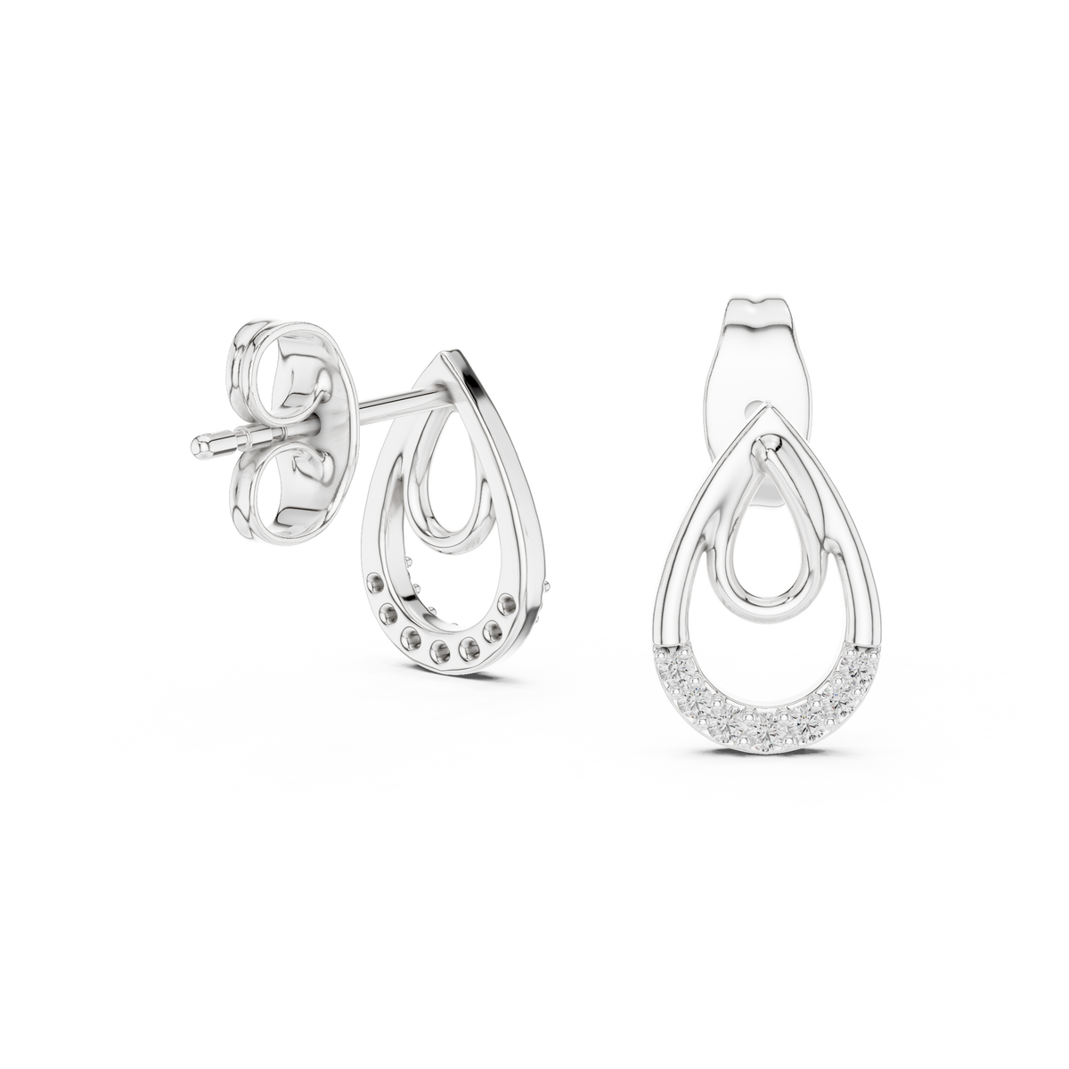Iconic Loop Round Moissanite Diamond Stud Earrings with Interlinked Teardrop Elegance - View 9