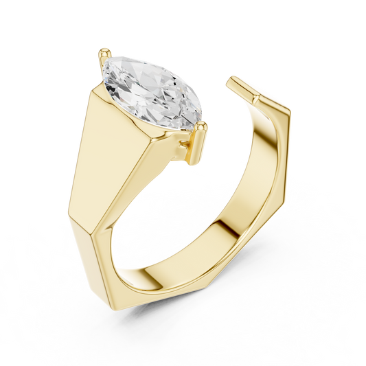 Marquise Cut Moissanite Diamond Men's Open Gap Solitaire Ring - View 2
