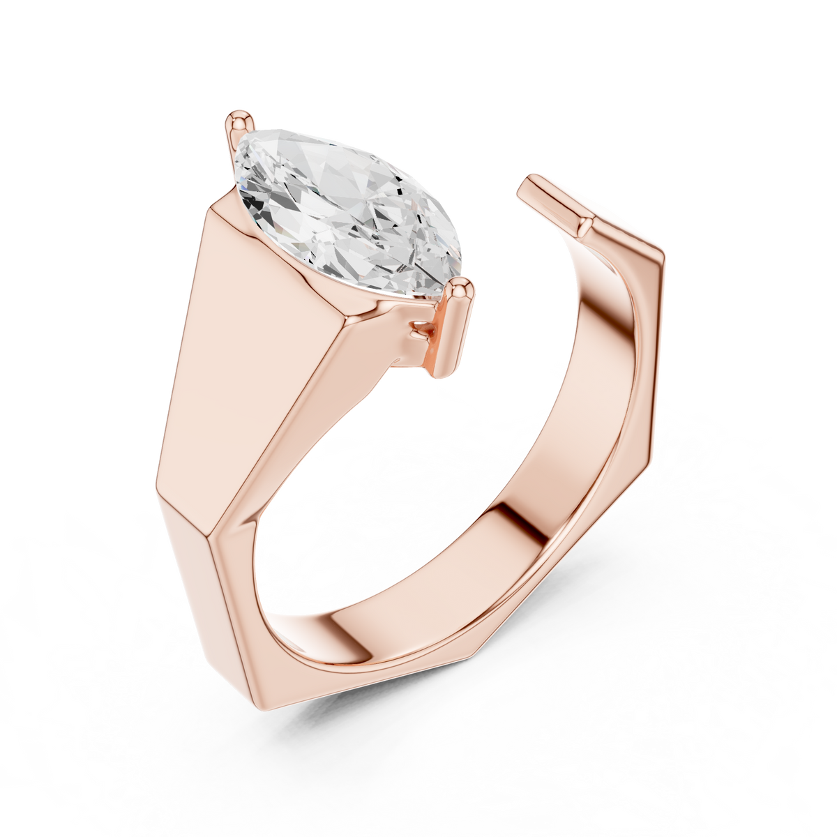 Marquise Cut Moissanite Diamond Men's Open Gap Solitaire Ring - View 3