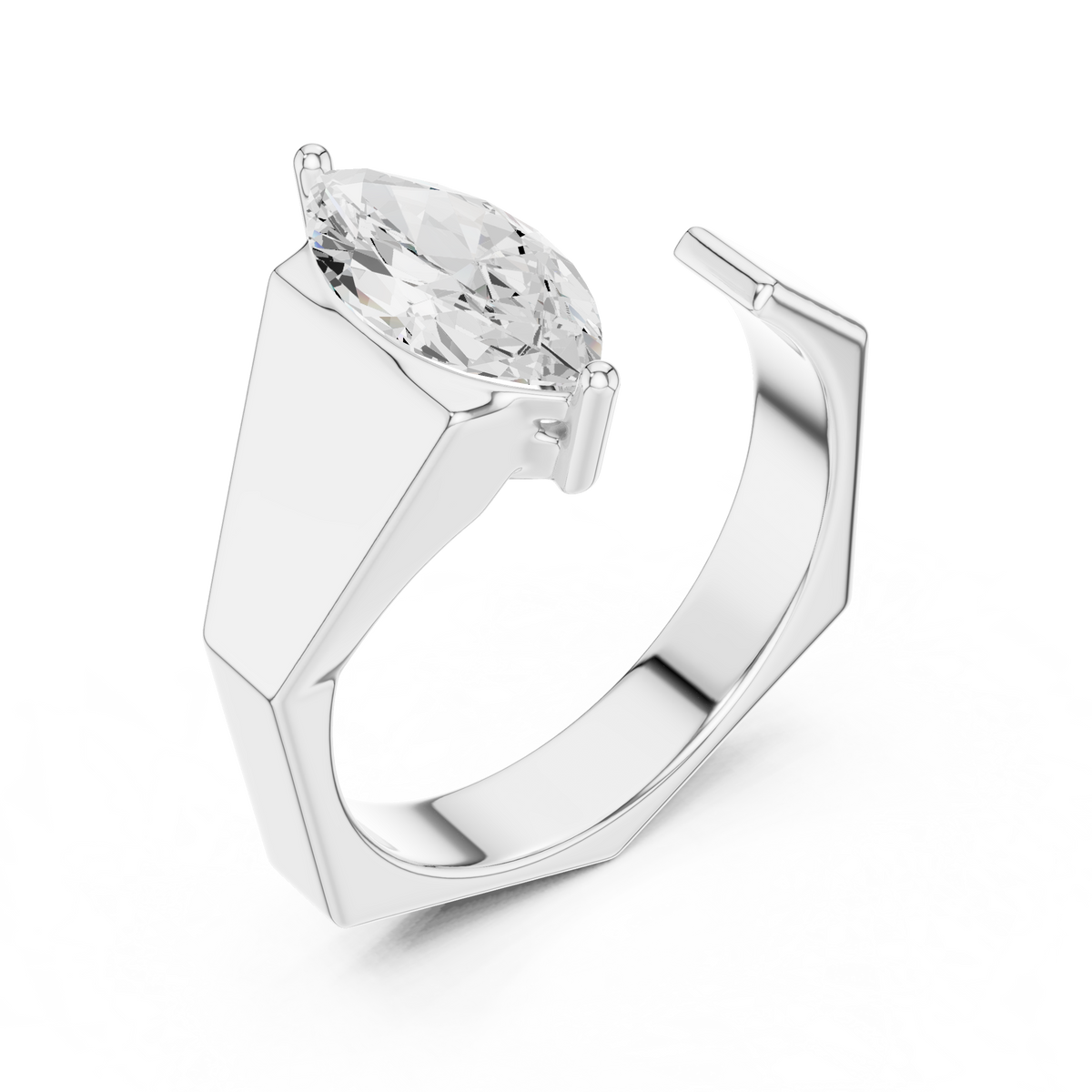 Marquise Cut Lab Grown Diamond Men's Open Gap Solitaire Ring - View 4