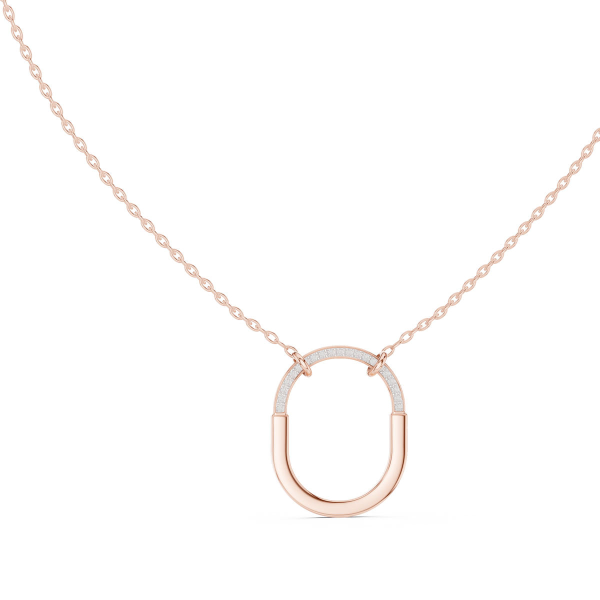U Shape Hardware Pattern Statement Pendant with Round Moissanite Diamond - View 2