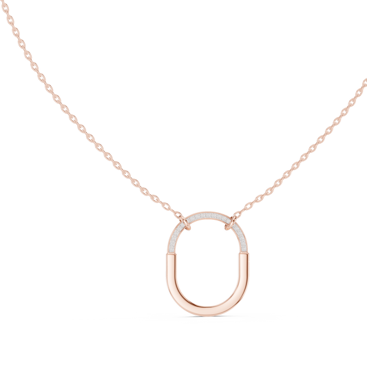U Shape Hardware Pattern Statement Pendant with Round Moissanite Diamond - View 2