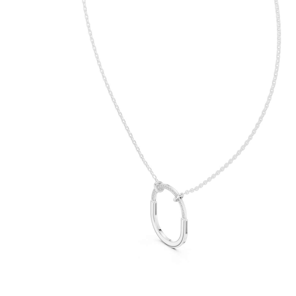U Shape Hardware Pattern Statement Pendant with Round Moissanite Diamond - View 12