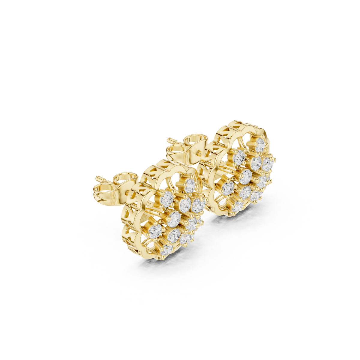 Filigree Openwork Border Round Lab Created Diamond Floral Cluster Earrings - View 4