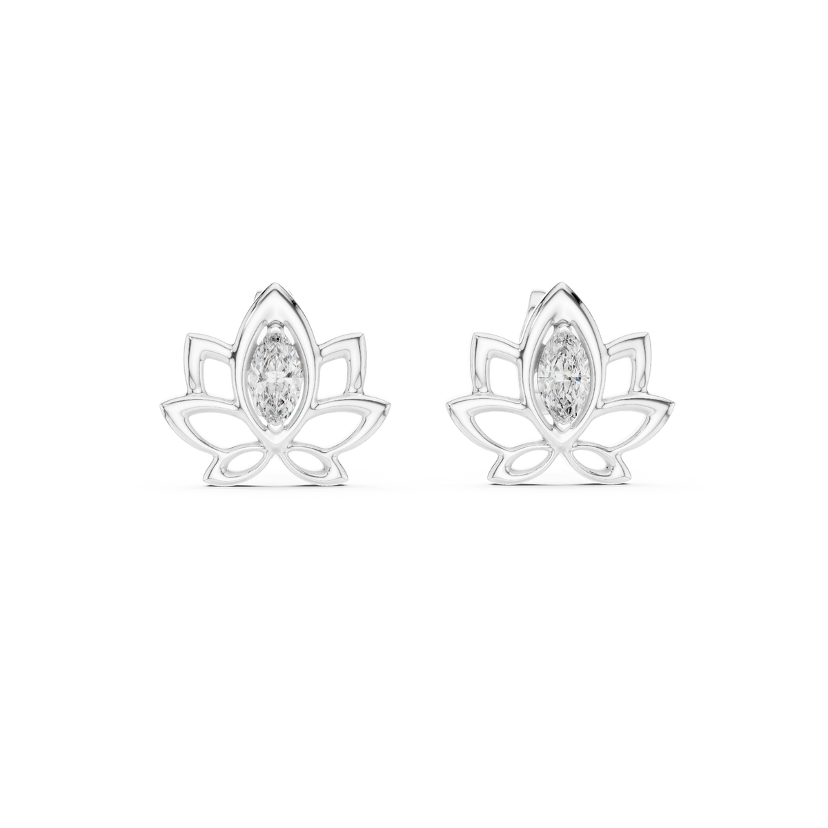 Lotus Flower Marquise Cut Lab Diamond Open Petal Stud Earrings - View 3