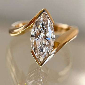 Marquise Moissanite Diamond Solitaire Bypass Half Bezel Promise Ring