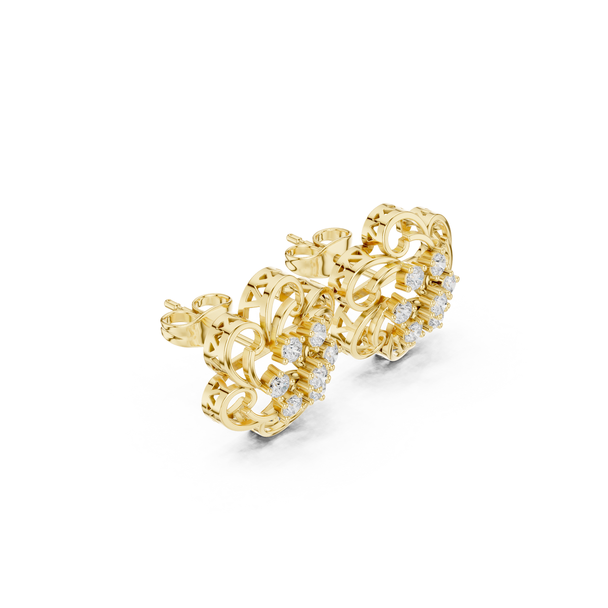Floral Filigree Swirl Round Brilliant Cut Lab Diamond Stud Earrings Openwork Cluster - View 4