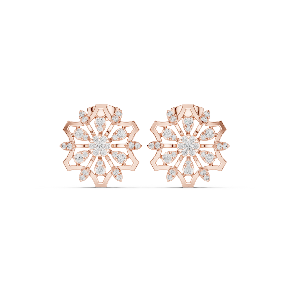 Ornate Mandala Lab Diamond Stud Earring with Round Center Stone - View 2