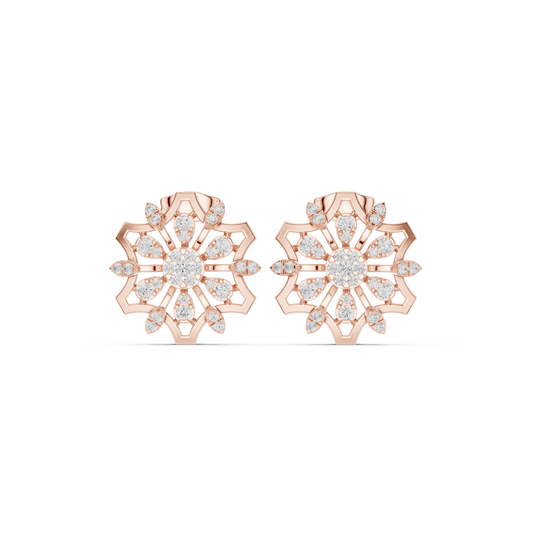 Ornate Mandala Lab Diamond Stud Earring with Round Center Stone - View 2
