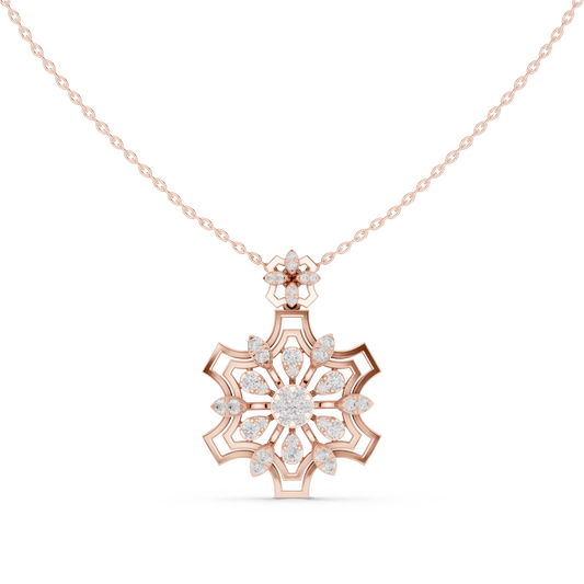 Round Moissanite Diamond Snowflake Floral Pendant Necklace - View 2