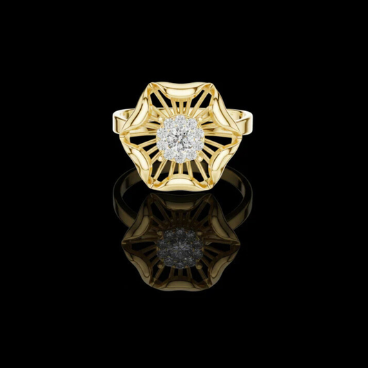 Floral Inspired Open Work Round Moissanite Diamond Engagement Ring