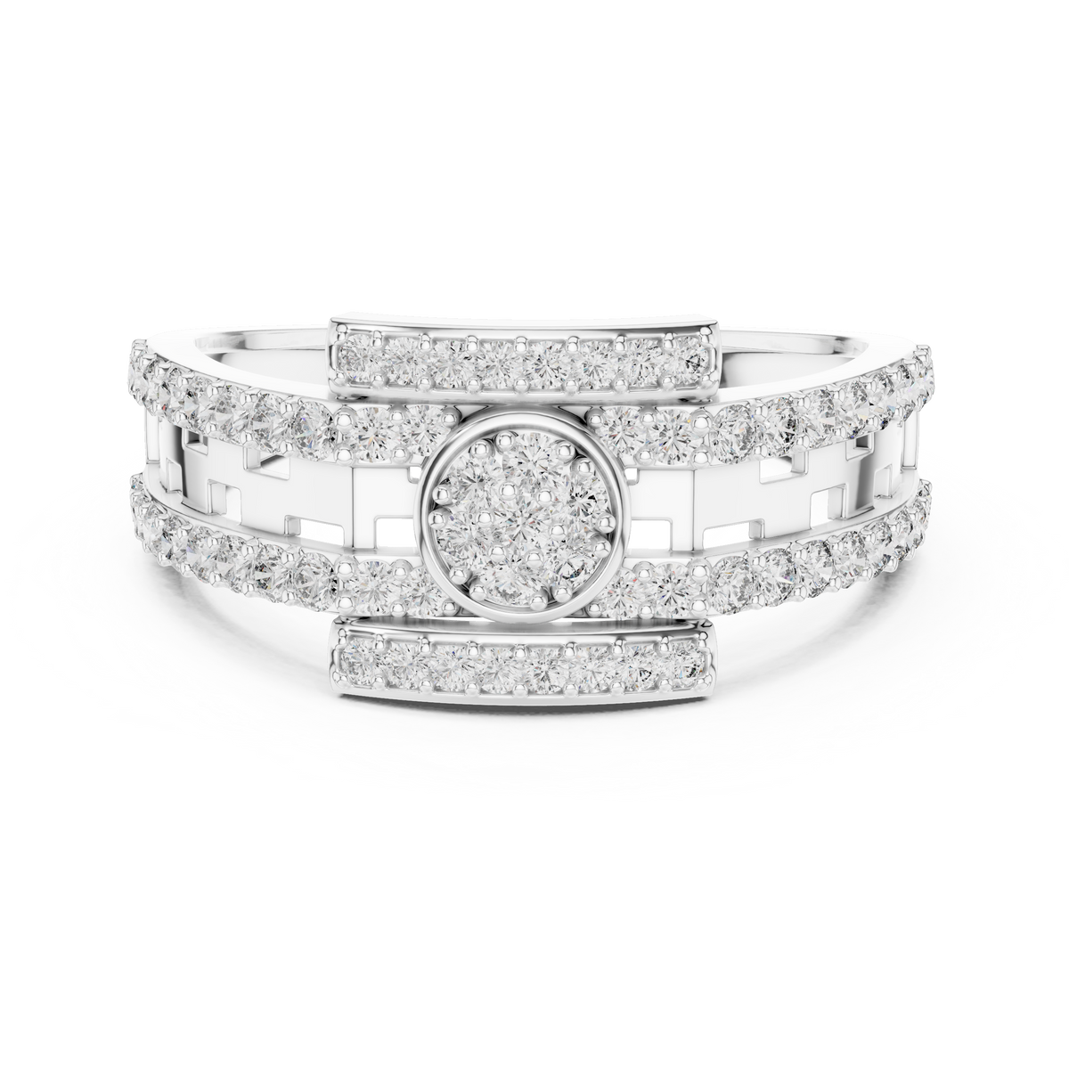 Round Cut Lab Grown Diamond Men's Round Medallion Double Pave Border Ring - View 3