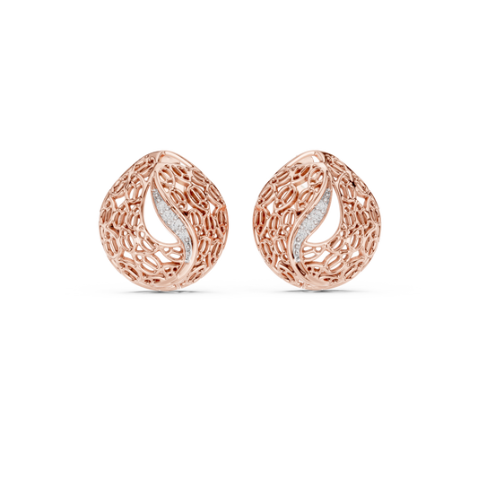 Artisan Filigree Wave Round Lab Diamond Stud Earrings with Curved Pave Accent - View 2