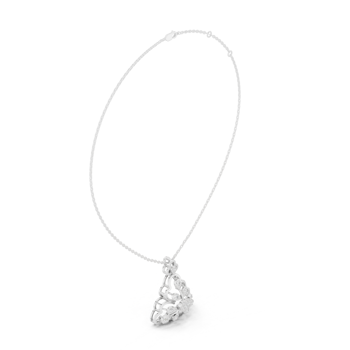 Three Leaf Floret Layering Pendant Encrusted with Multi Stone Lab Diamonds - View 9