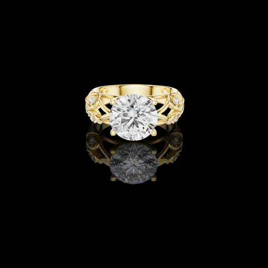 Round Brilliant Lab Diamond Vintage Filigree Solitaire Engagement Ring