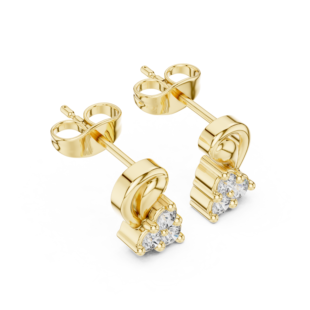 Exclusive Round Cut Lab Diamond Cluster Stud Earrings with Sculpted Curved Design - View 4