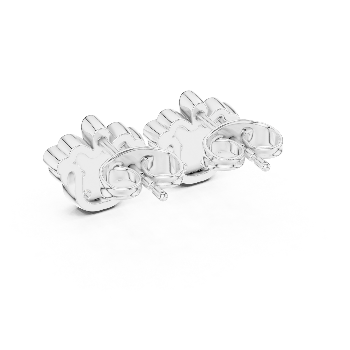 Regal Quartet Round Lab Diamond Stud Earrings with Sculpted Crest Design - View 9