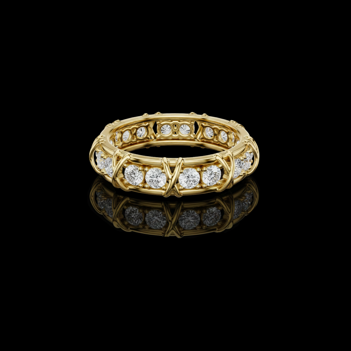 Round Cut Moissanite Diamond Men's Cross Station Shared Prong Ring