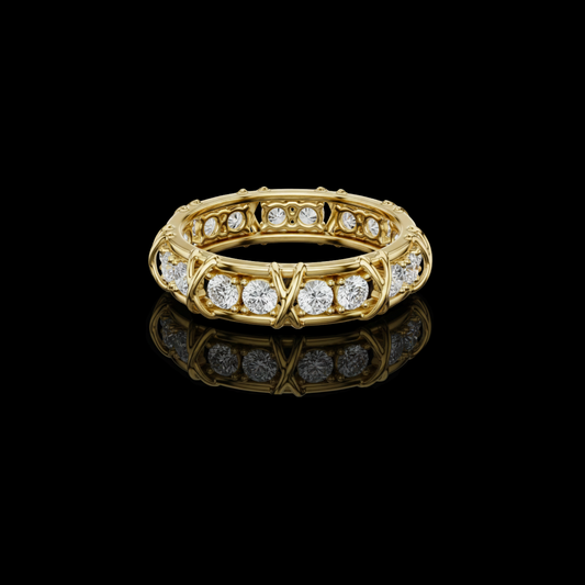 Round Cut Moissanite Diamond Men's Cross Station Shared Prong Ring