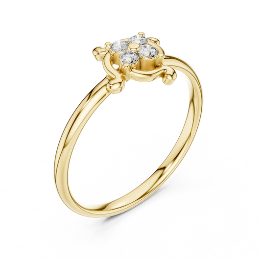 Round Lab Diamond Floral Cluster Ring With Slim Band - View 2