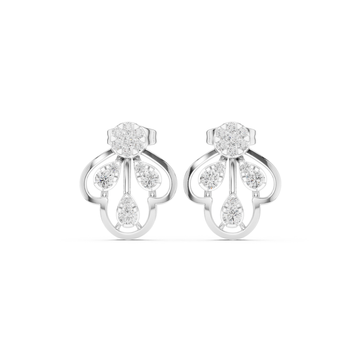 Openwork Lotus Motif Round Brilliant Lab Diamond Stud Earrings For Women - View 3