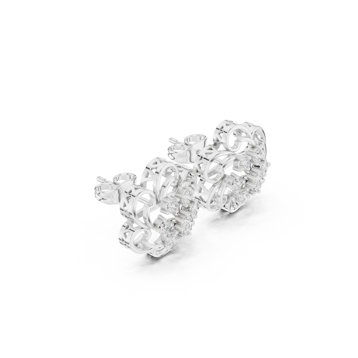 Floral Filigree Swirl Round Brilliant Cut Moissanite Diamond Stud Earrings Openwork Cluster - View 6