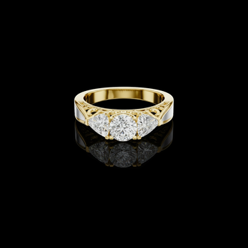 Three Stone Filigree Lab Diamond Ring With Trillion Side Stone