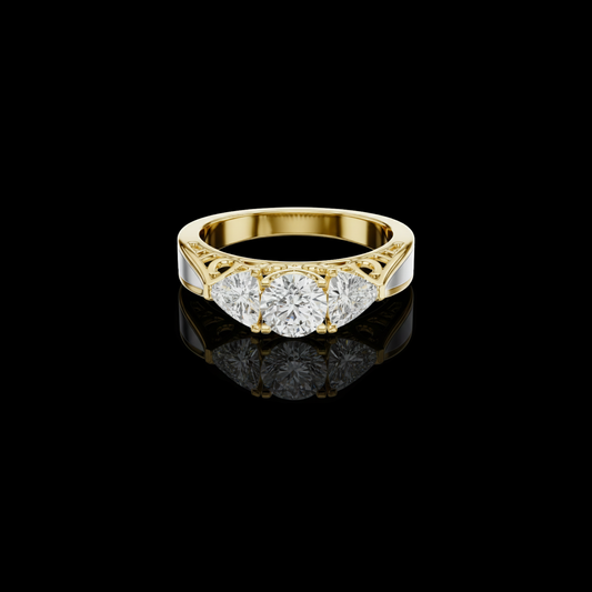 Three Stone Filigree Moissanite Diamond Ring With Trillion Side Stone