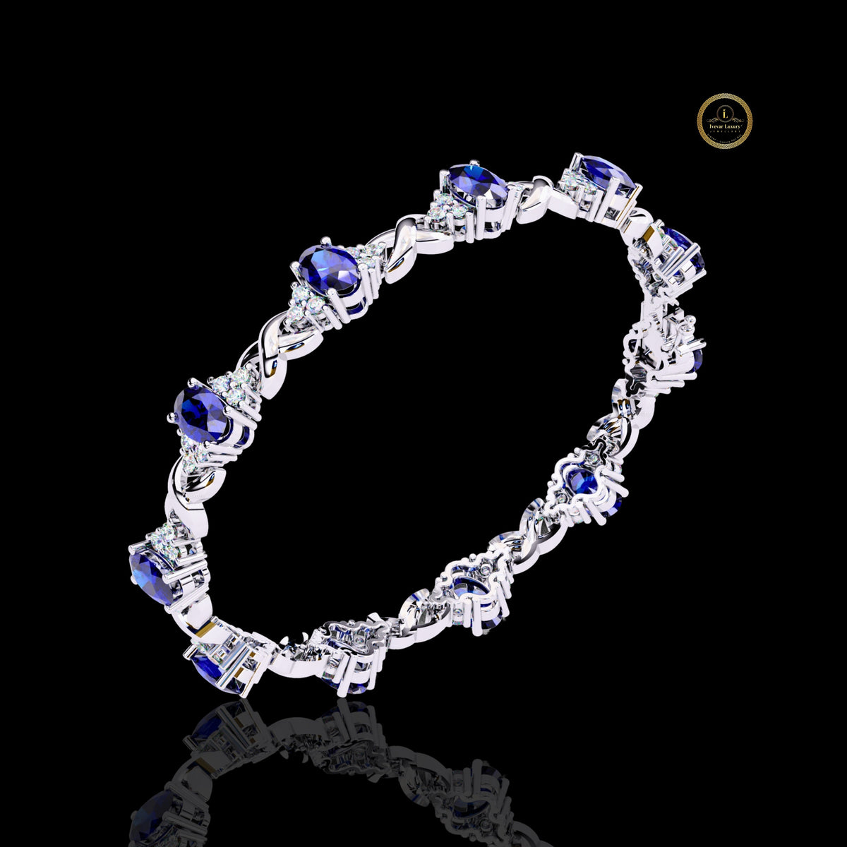 Oval Blue Lab Diamond Sapphire Infinity Link Bracelet - View 10