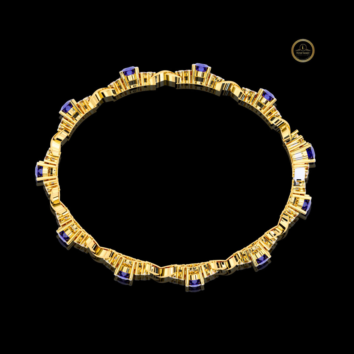 Oval Blue Lab Diamond Sapphire Infinity Link Bracelet - View 2