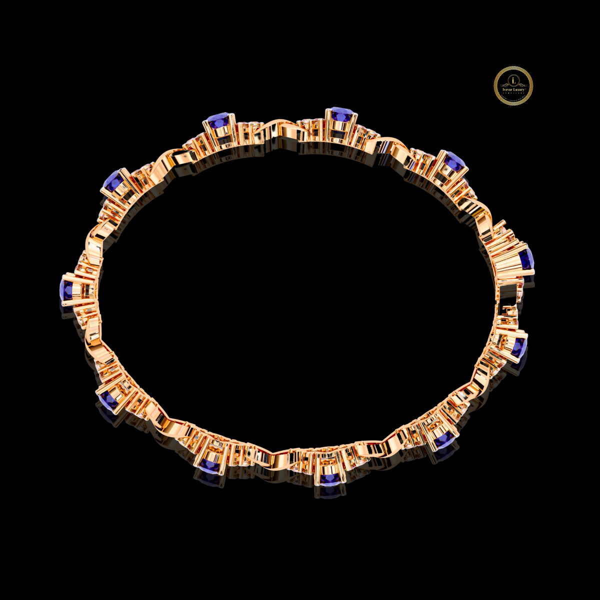 Oval Blue Lab Diamond Sapphire Infinity Link Bracelet - View 3