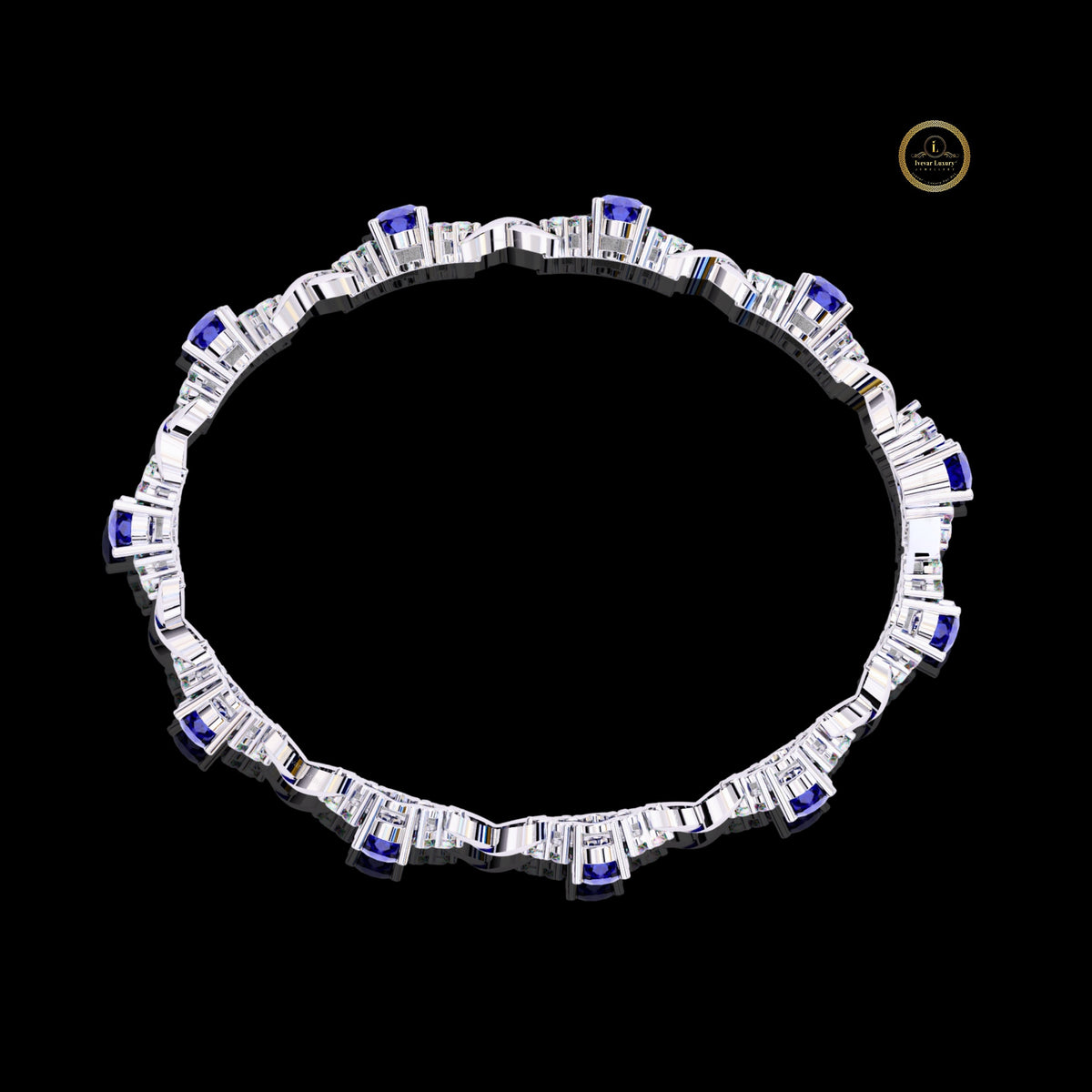 Oval Blue Lab Diamond Sapphire Infinity Link Bracelet - View 4
