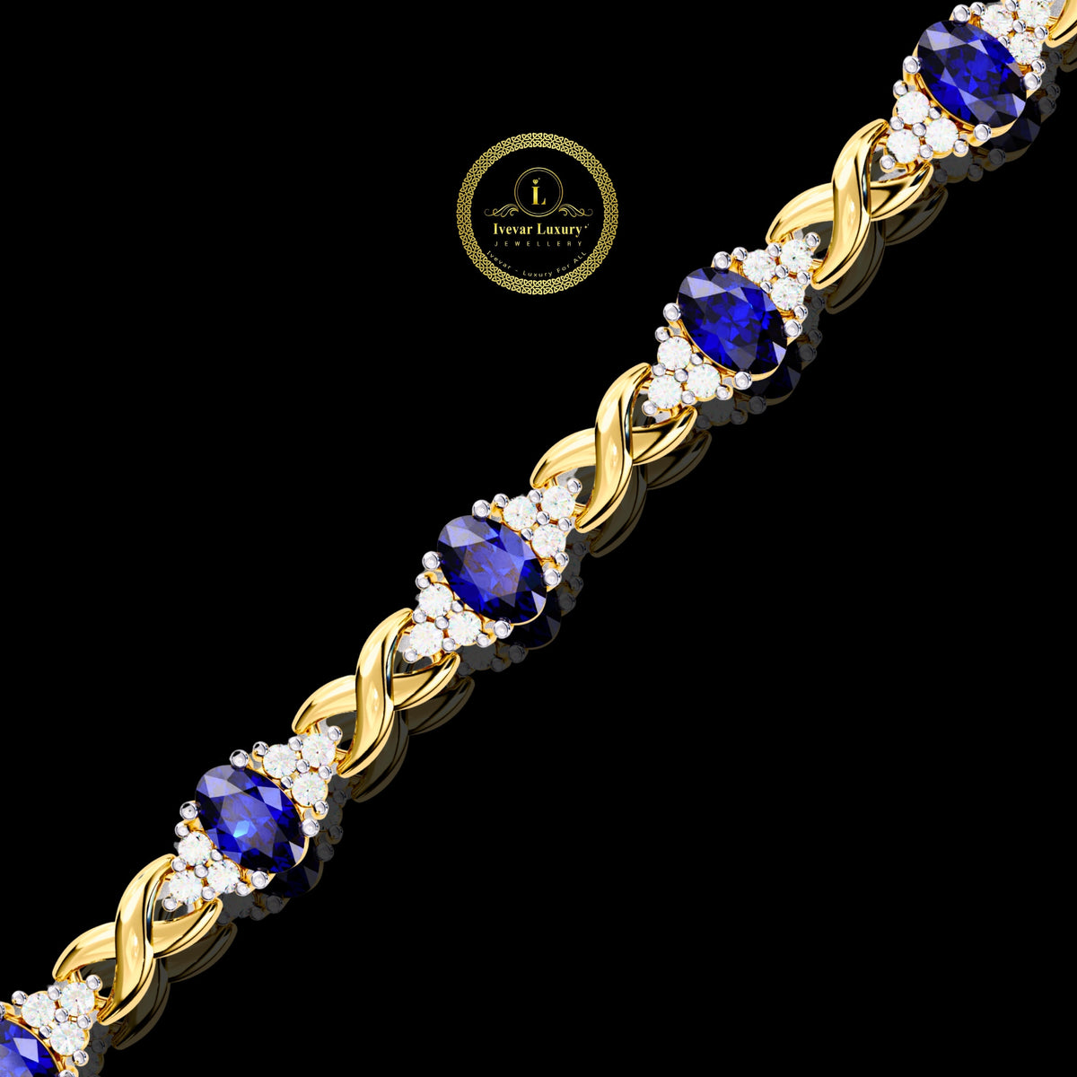 Oval Blue Moissanite Diamond Sapphire Infinity Link Bracelet - View 5