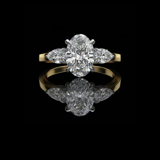 Oval Cut Lab Diamond Engagement Three Stone Ring With Side Pear Stone