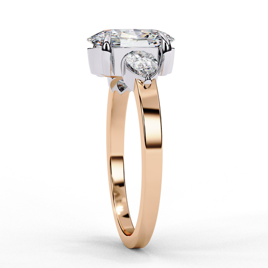 Oval Cut Lab Diamond Engagement Three Stone Ring With Side Pear Stone - View 2
